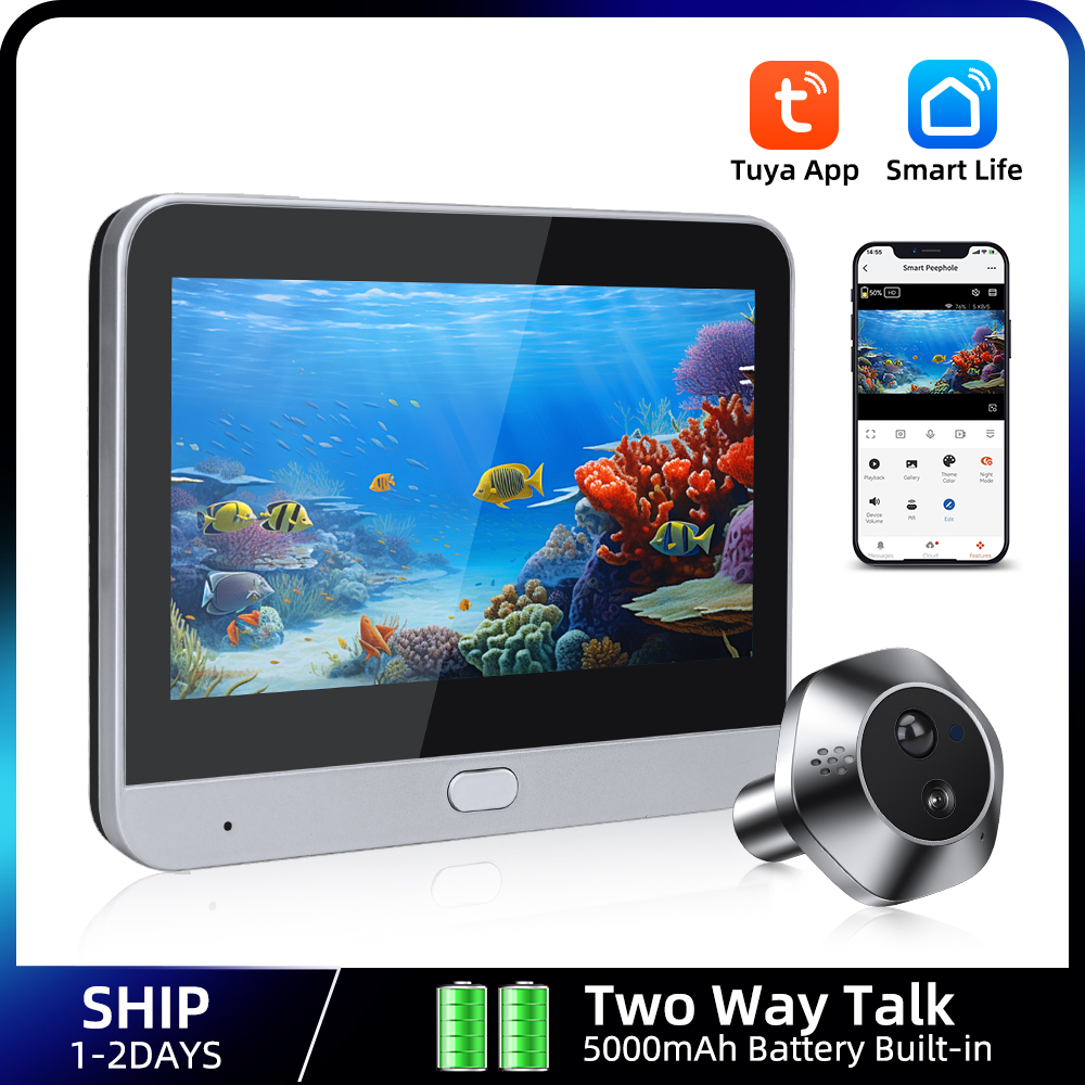 Smart Home Video - Tuya-スマートのぞき穴ビデオカメラ,ホームセキュリティ,暗視,ビデオドア,wifi,双方向会話,1080p