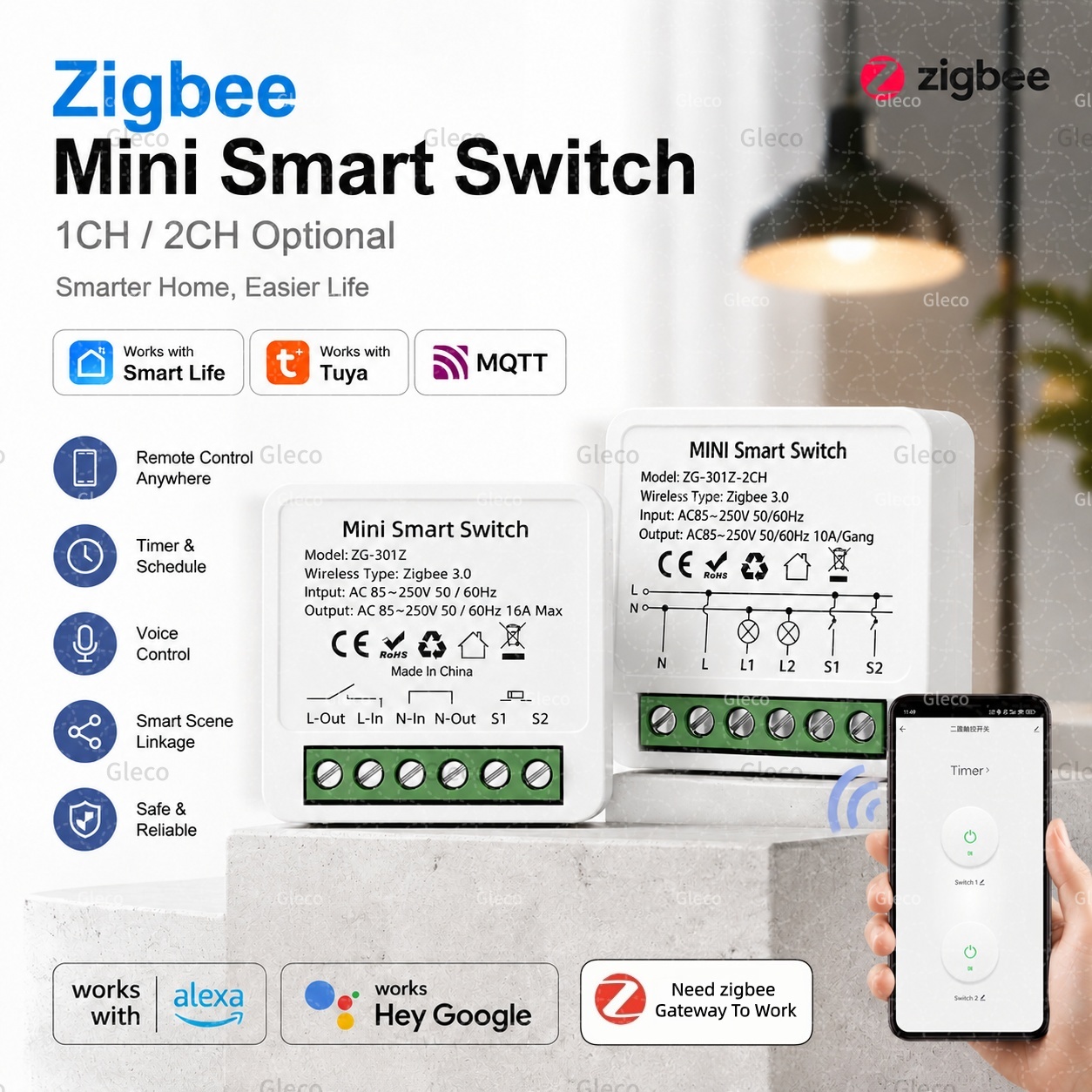 Zigbee Tuya スマートスイッチ スマートライフ 1 - Smart Home Hub 2 のレビューと価格